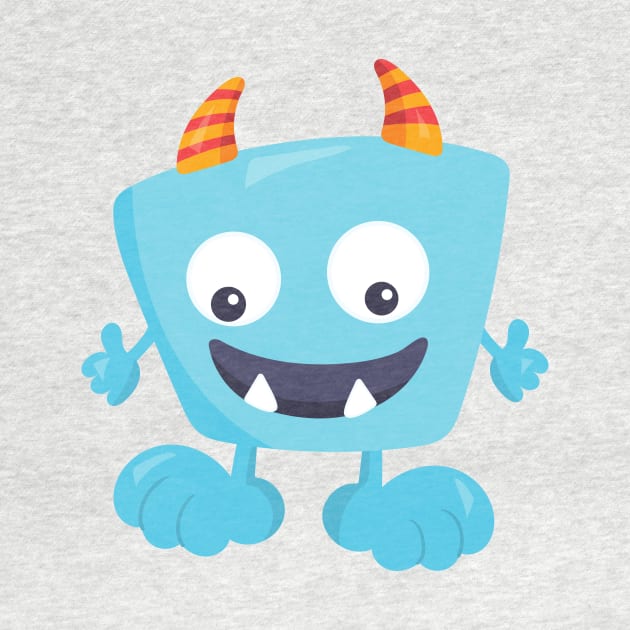 Cute Monster, Blue Monster, Funny Monster, Horns by Jelena Dunčević